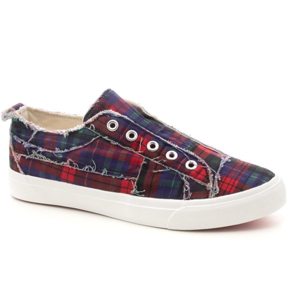 Corkys Shoes Corkys Babalu Red Green Tartan Plaid Slip On Sneaker
